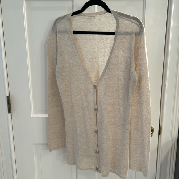 Eileen Fisher Long V Neck Linen Blend Cardigan Size L